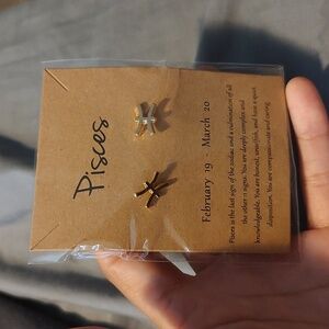 Gold Pisces Zodiac Stud Earrings